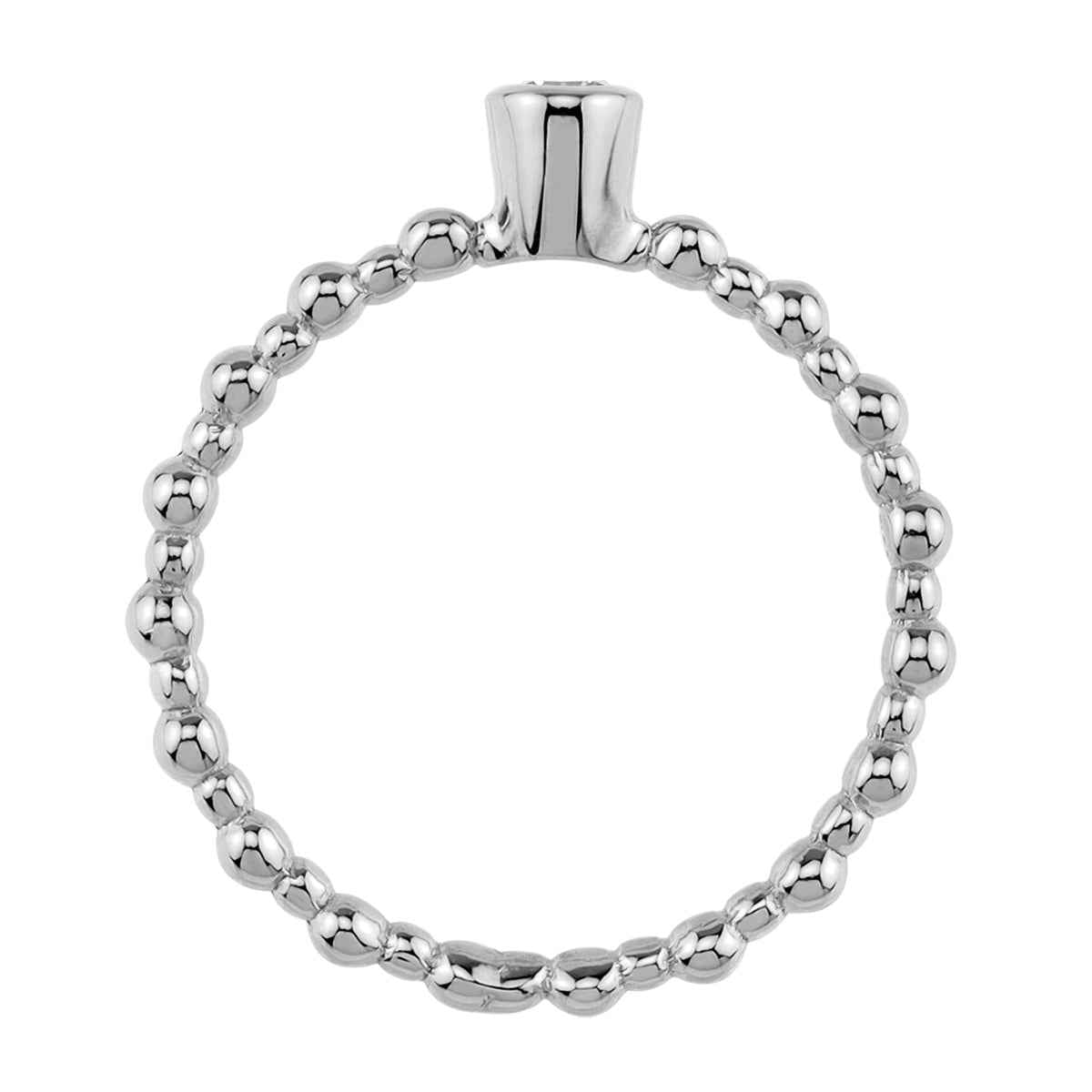 Extra Ultra Petite Cubic Zirconia White Gold Plated 925 Sterling Silver Bead Ball Stackable Solitaire Ring