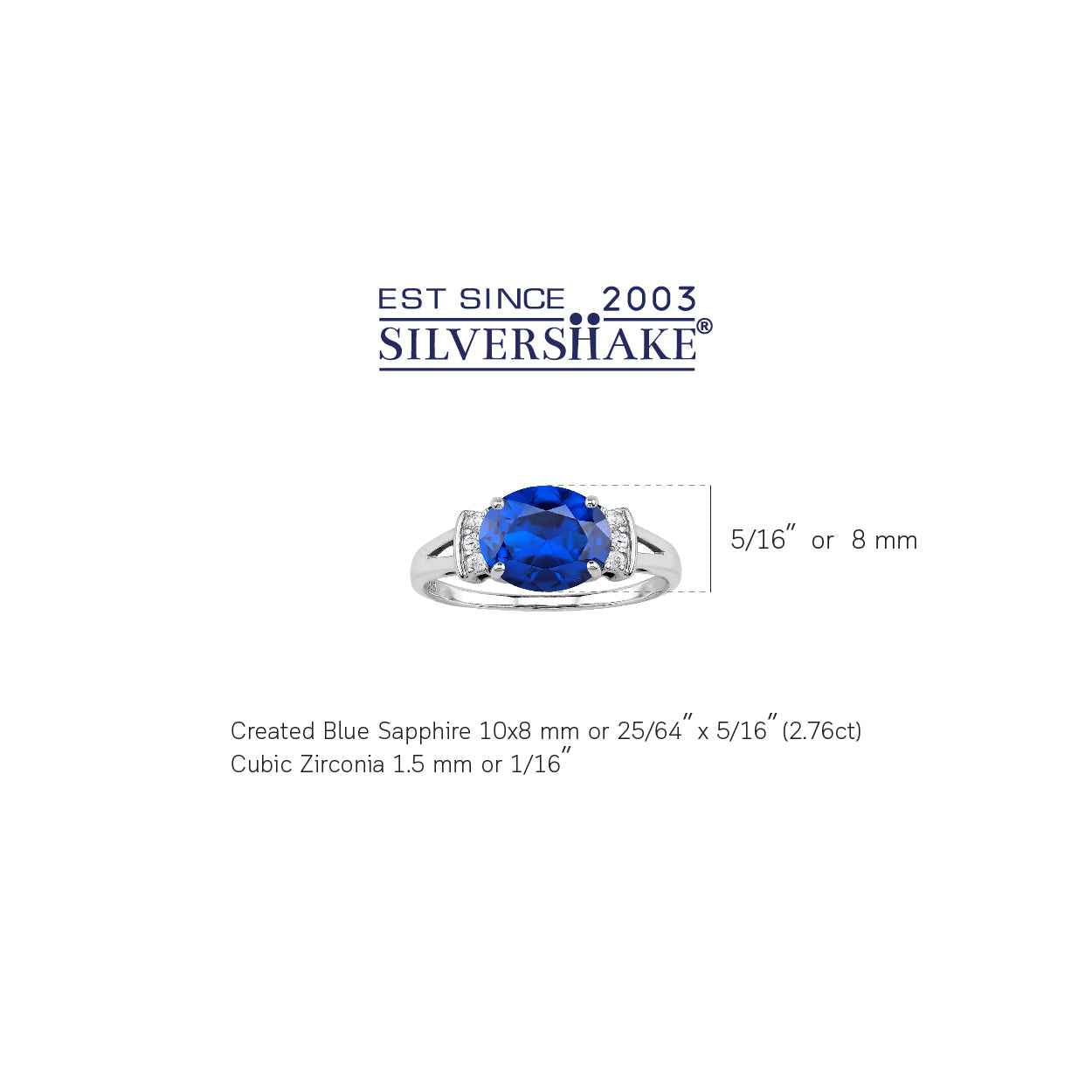 10X8mm Created Oval Shape Blue Sapphire White Gold Plated 925 Sterling Silver Elegant Cluster Cocktail Ring