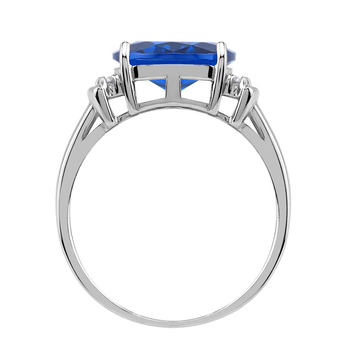 10X8mm Created Oval Shape Blue Sapphire White Gold Plated 925 Sterling Silver Elegant Cluster Cocktail Ring