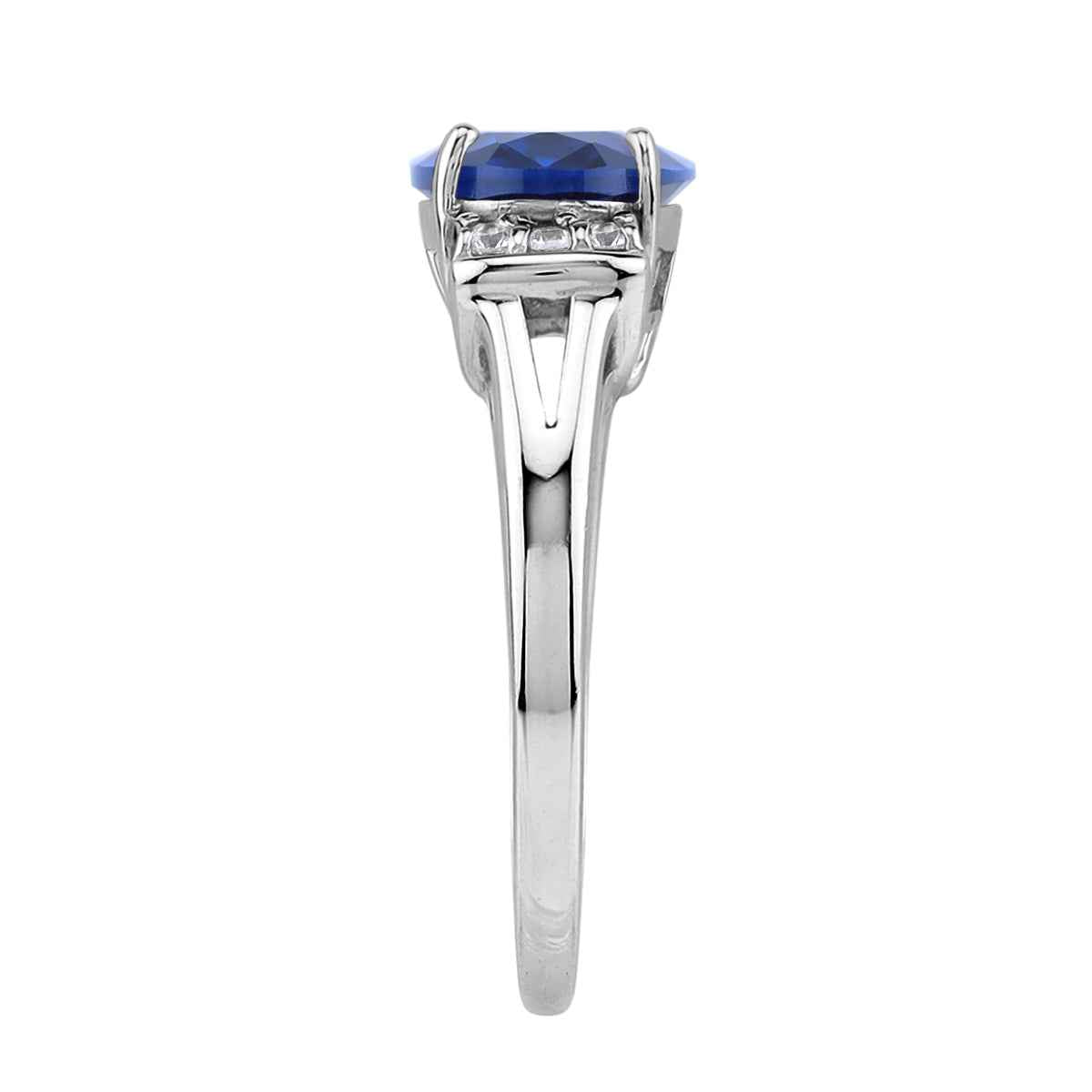 10X8mm Created Oval Shape Blue Sapphire White Gold Plated 925 Sterling Silver Elegant Cluster Cocktail Ring