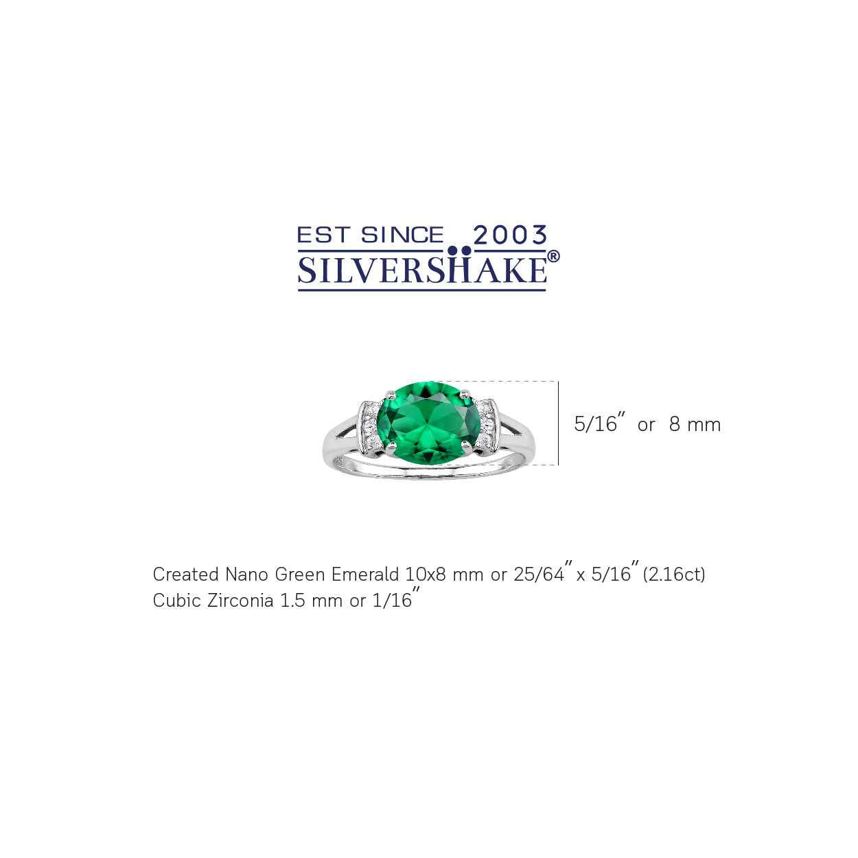 10X8mm Created Oval Shape Nano Green Emerald White Gold Plated 925 Sterling Silver Elegant Cluster Cocktail Ring