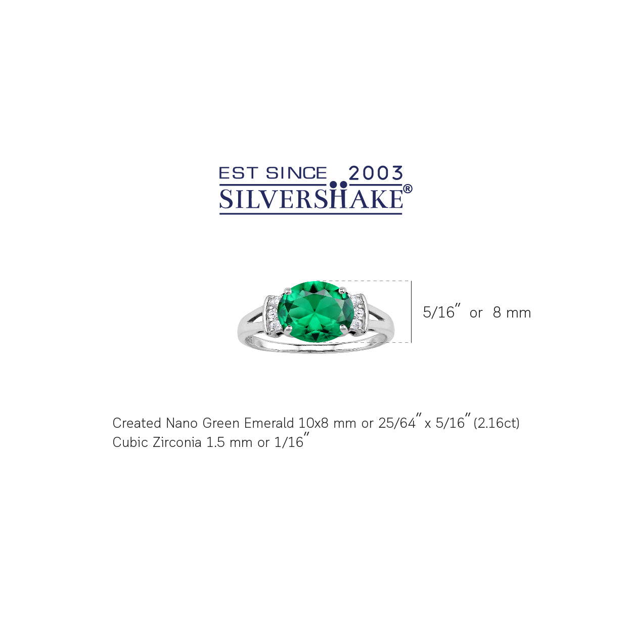 10X8mm Created Oval Shape Nano Green Emerald White Gold Plated 925 Sterling Silver Elegant Cluster Cocktail Ring May Gemstone Birthstone Jewelry for Women