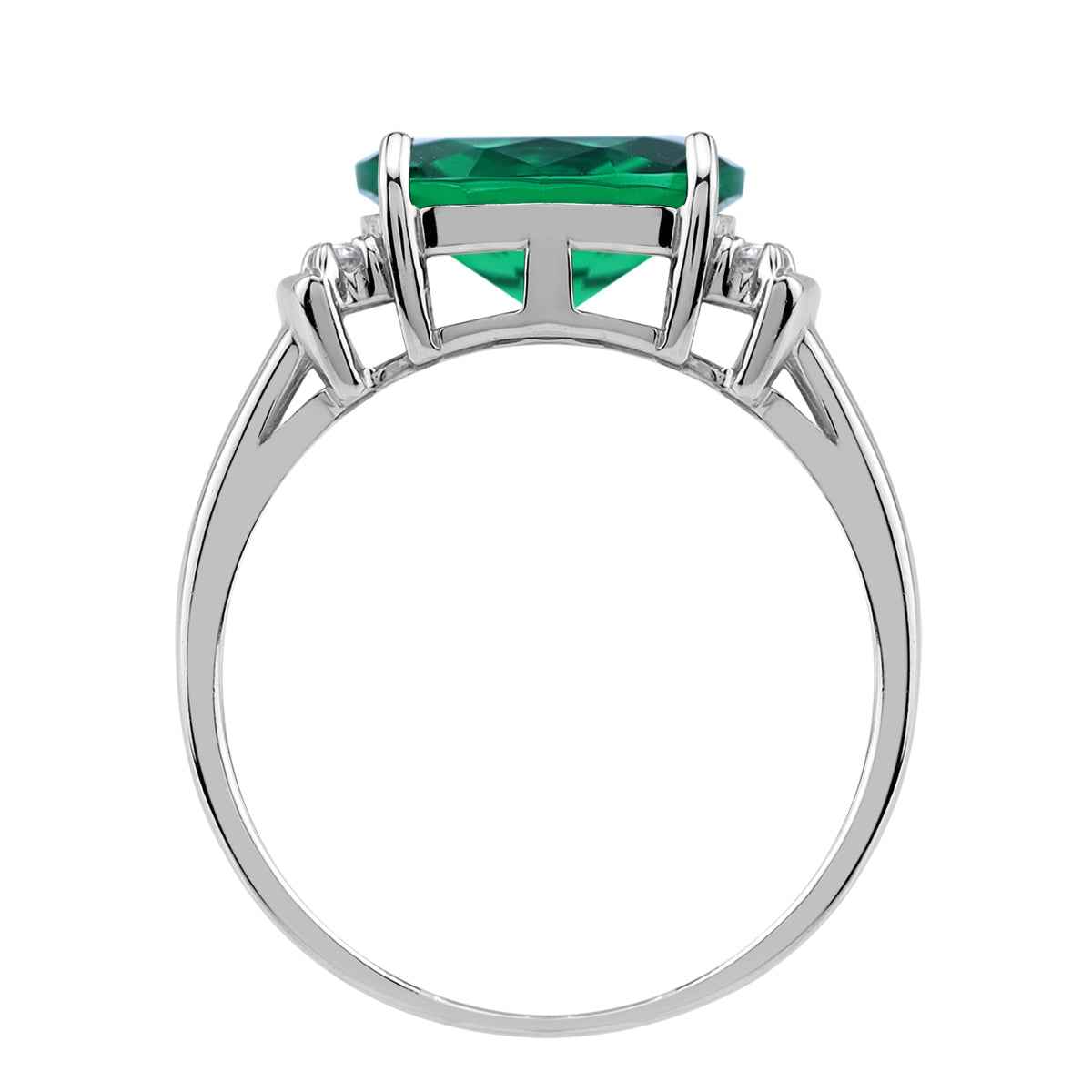 10X8mm Created Oval Shape Nano Green Emerald White Gold Plated 925 Sterling Silver Elegant Cluster Cocktail Ring