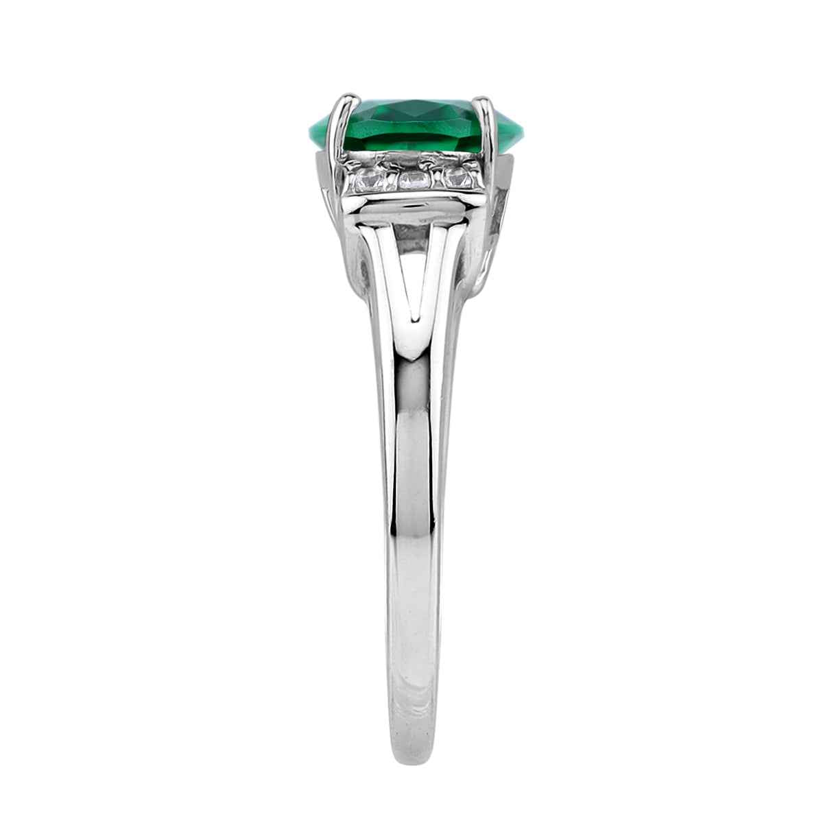 10X8mm Created Oval Shape Nano Green Emerald White Gold Plated 925 Sterling Silver Elegant Cluster Cocktail Ring