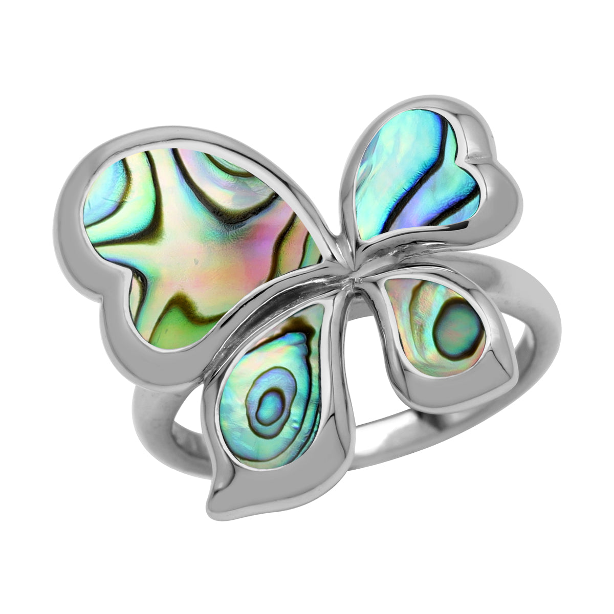 Abalone Paua Shell Inlay White Gold Plated 925 Sterling Silver Asymmetrical Butterfly Ring Jewelry for Women - Silvershake-store