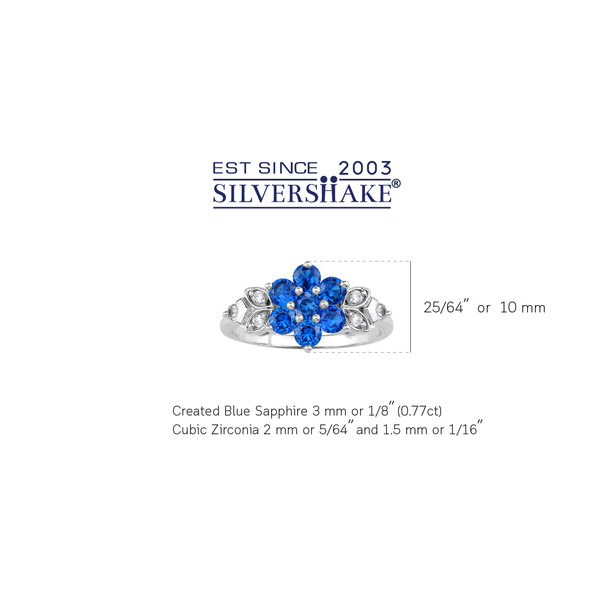 Created Round Shape Blue Sapphire White Gold Plated 925 Sterling Silver Flower & Leaf Ring September Gemstone Birthstone Jewelry for Women - Silvershake-store