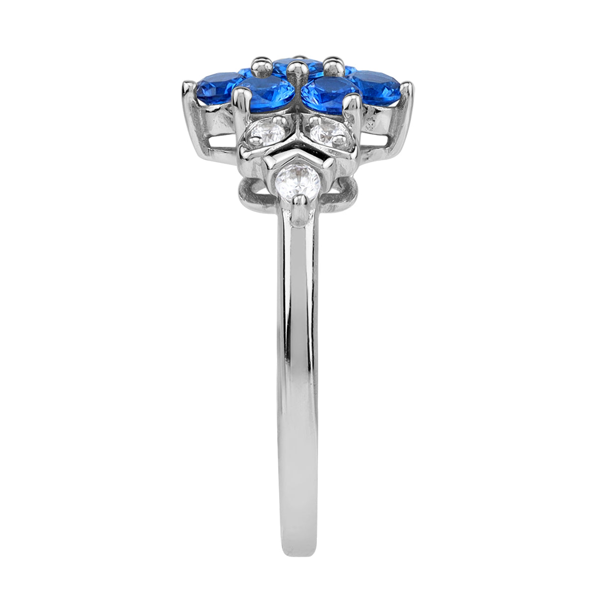 Created Round Shape Blue Sapphire White Gold Plated 925 Sterling Silver Flower & Leaf Ring September Gemstone Birthstone Jewelry for Women - Silvershake-store