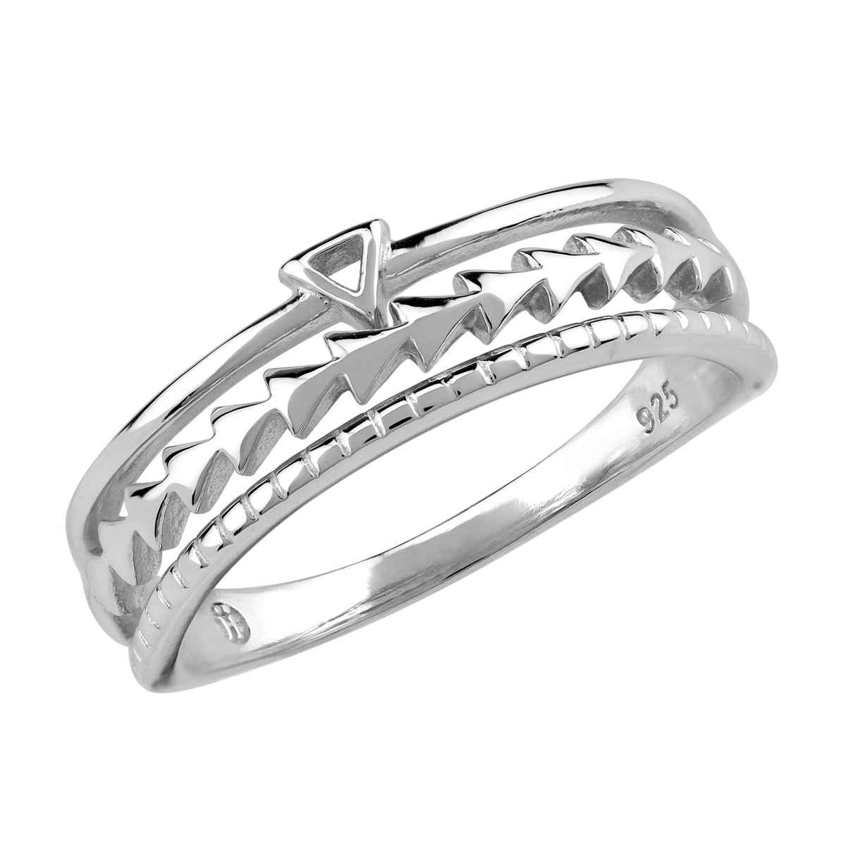3-Line White Gold Plated 925 Sterling Silver Minimalist Tiny Triangle Shape Trendy Chic Casual Ring