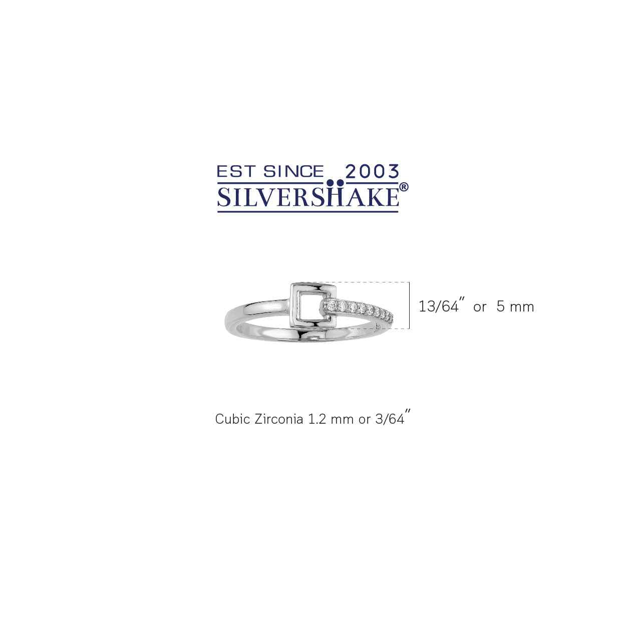 Cubic Zirconia White Gold Plated 925 Sterling Silver Minimalist Belt Buckle Square Geometric Stackable Ring