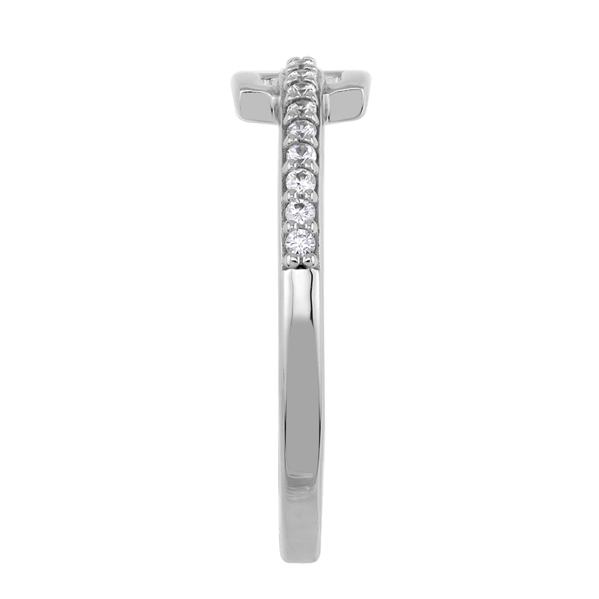 Cubic Zirconia White Gold Plated 925 Sterling Silver Minimalist Belt Buckle Square Geometric Stackable Ring