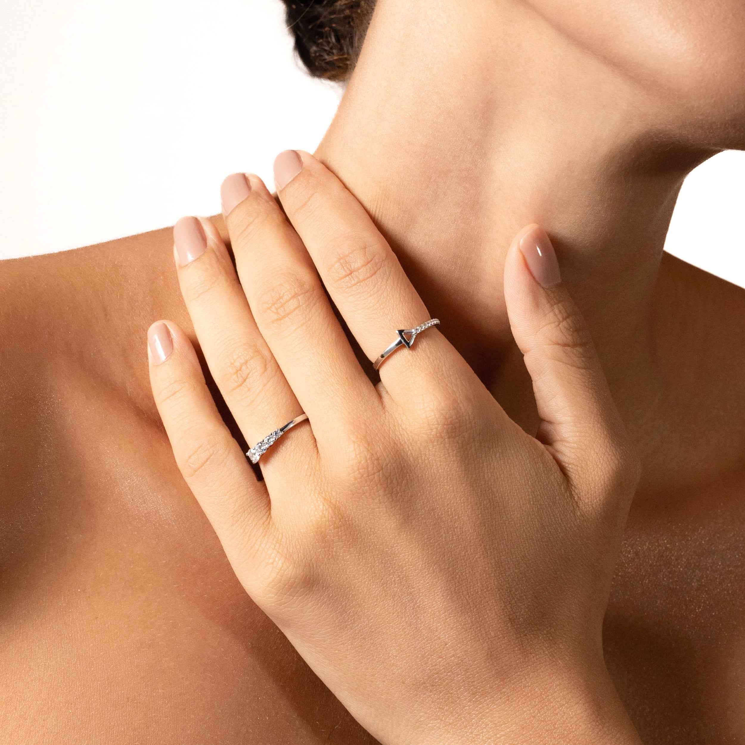 Cubic Zirconia White Gold Plated 925 Sterling Silver Minimalist Journey Promise Stackable Ring