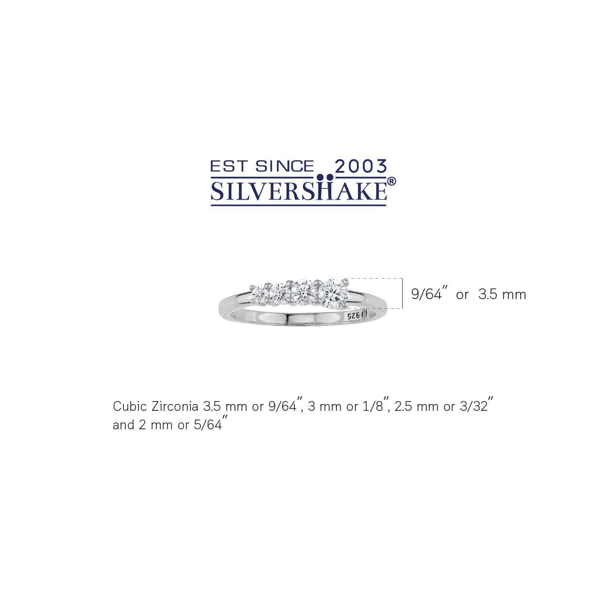 Cubic Zirconia White Gold Plated 925 Sterling Silver Minimalist Journey Promise Stackable Ring