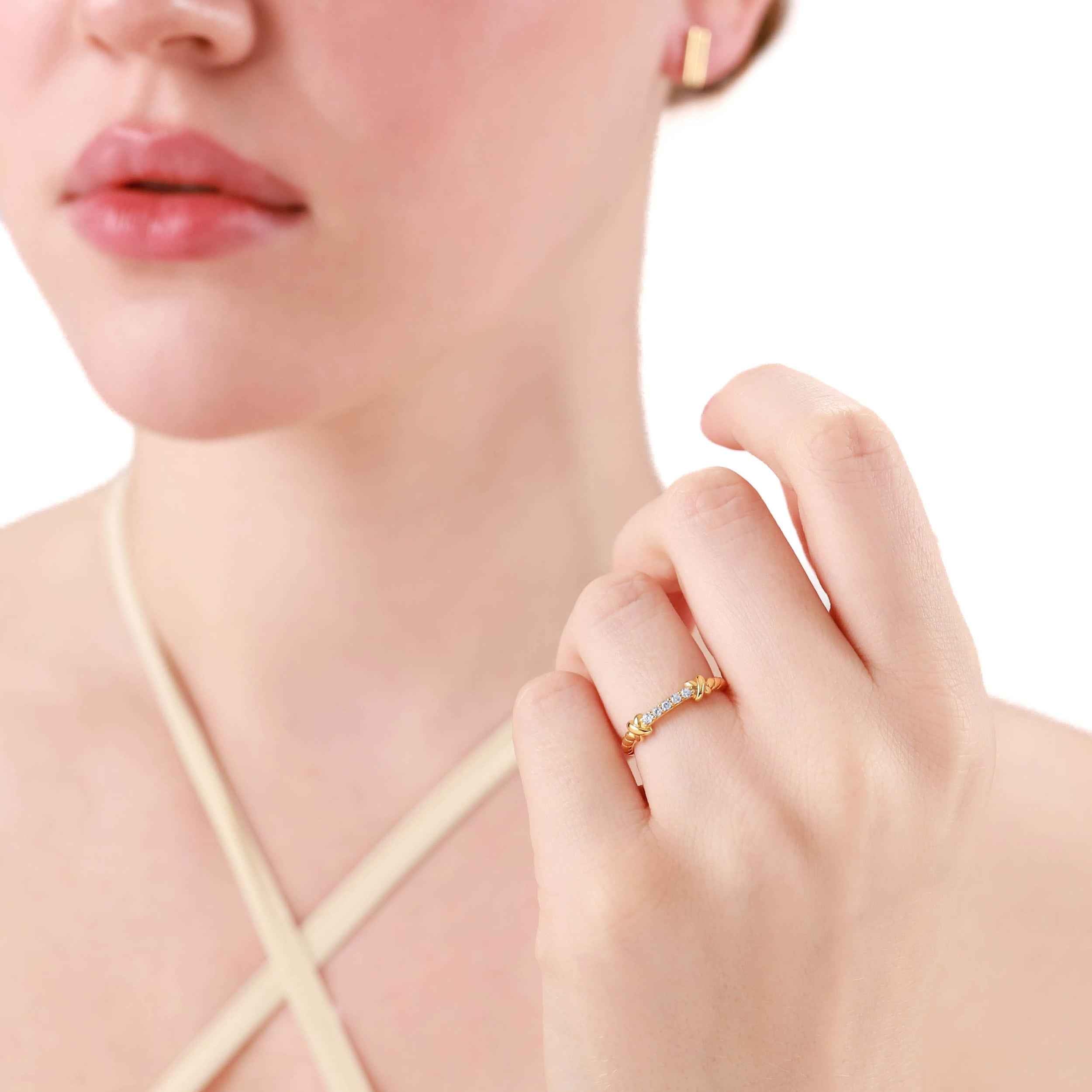 Cubic Zirconia White Gold Plated 925 Sterling Silver Minimalist Love Knot Rope Promise Stackable Ring April Gemstone Birthstone Jewelry for Women Size 7