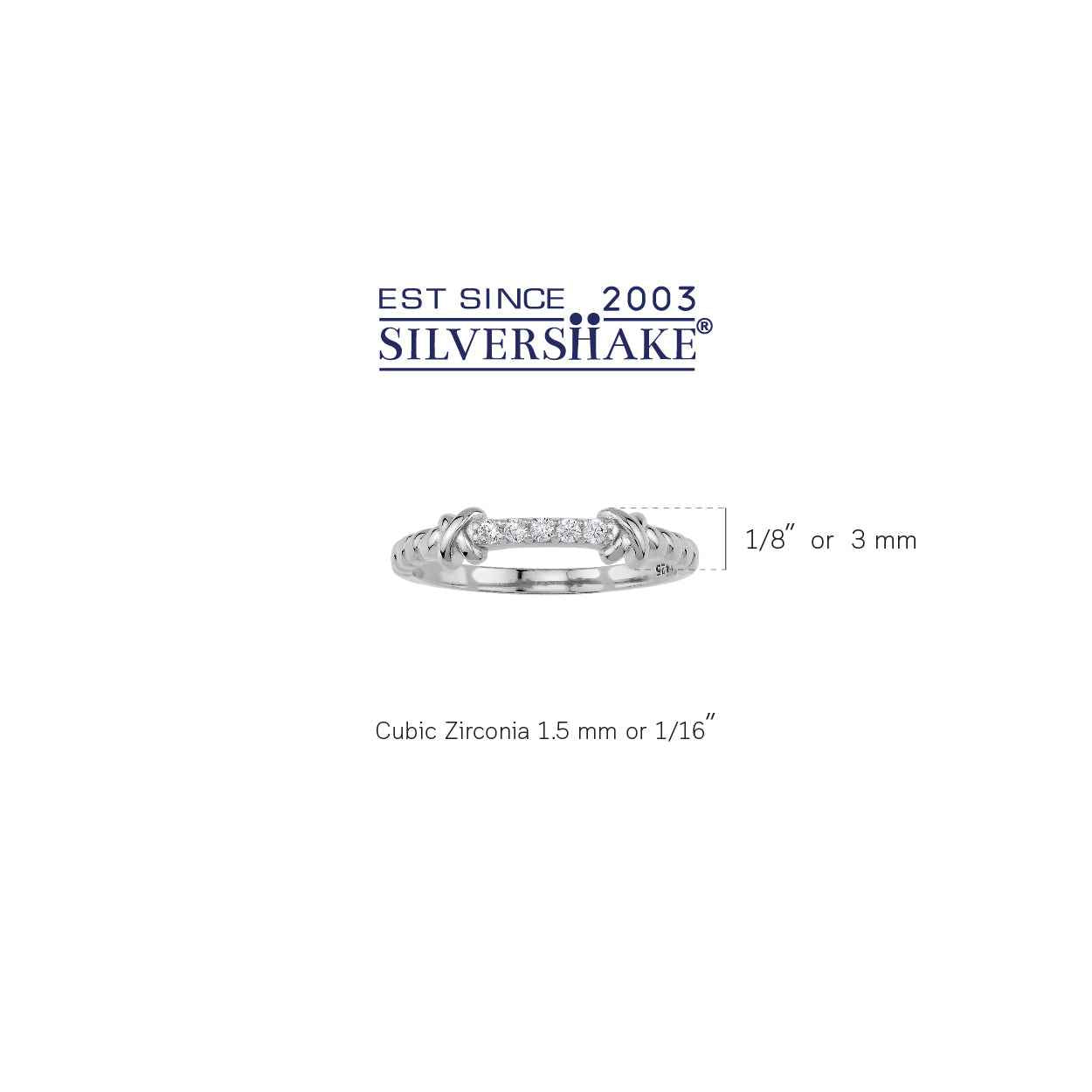 Cubic Zirconia White Gold Plated 925 Sterling Silver Minimalist Love Knot Rope Promise Stackable Ring April Gemstone Birthstone Jewelry for Women Size 7