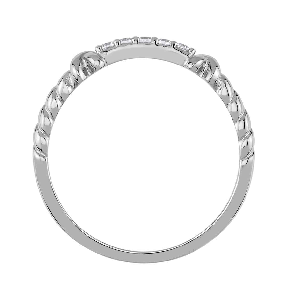 Cubic Zirconia White Gold Plated 925 Sterling Silver Minimalist Love Knot Rope Promise Stackable Ring April Gemstone Birthstone Jewelry for Women Size 7