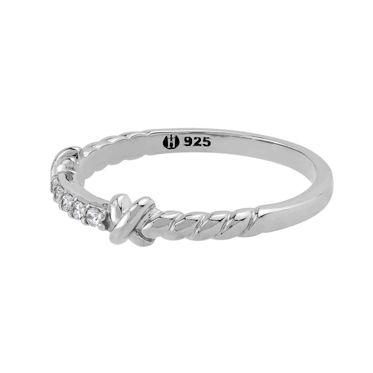 Cubic Zirconia White Gold Plated 925 Sterling Silver Minimalist Love Knot Rope Promise Stackable Ring April Gemstone Birthstone Jewelry for Women Size 7