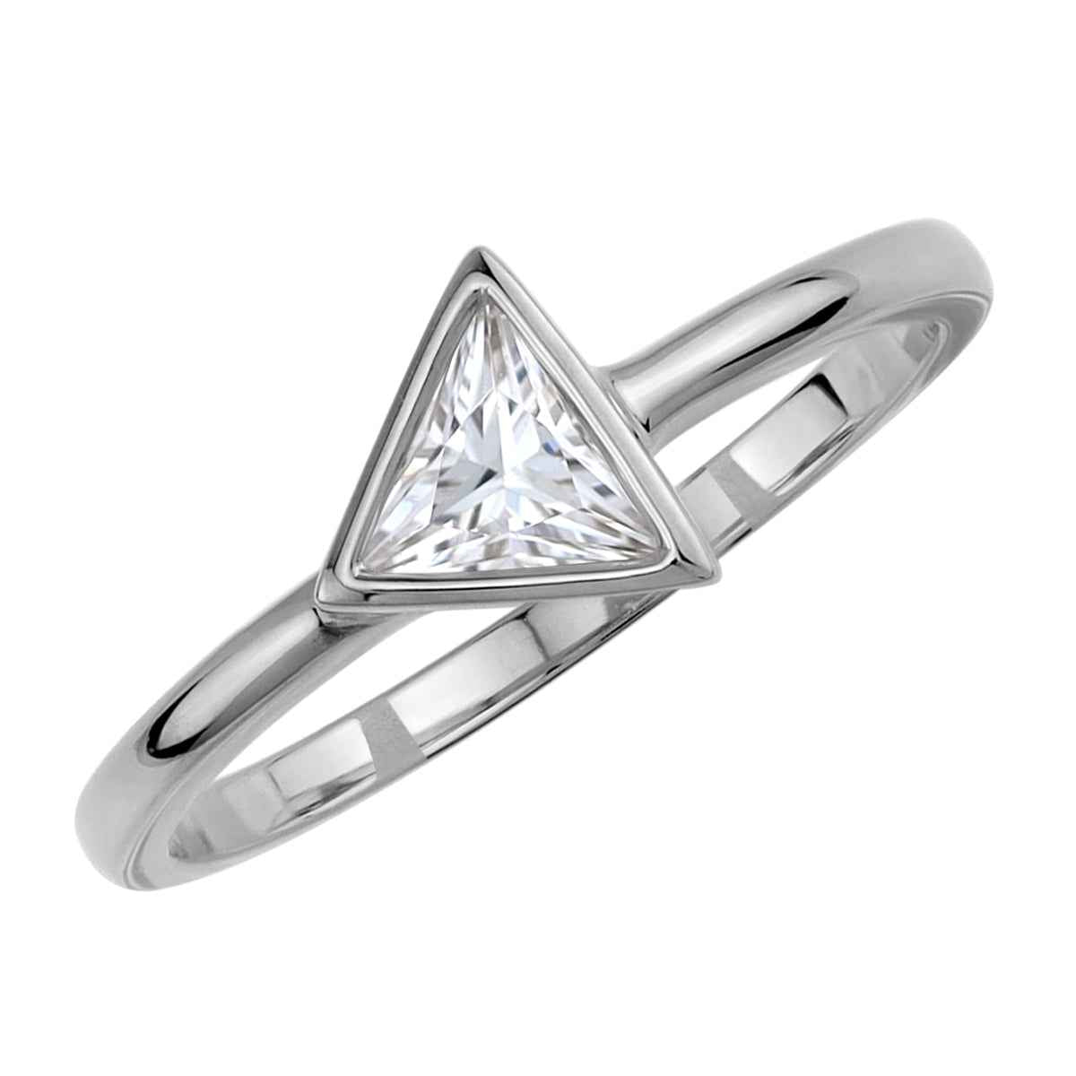 5MM Triangle Shape Cubic Zirconia White Gold Plated 925 Sterling Silver Trendy Geometric Solitaire Ring