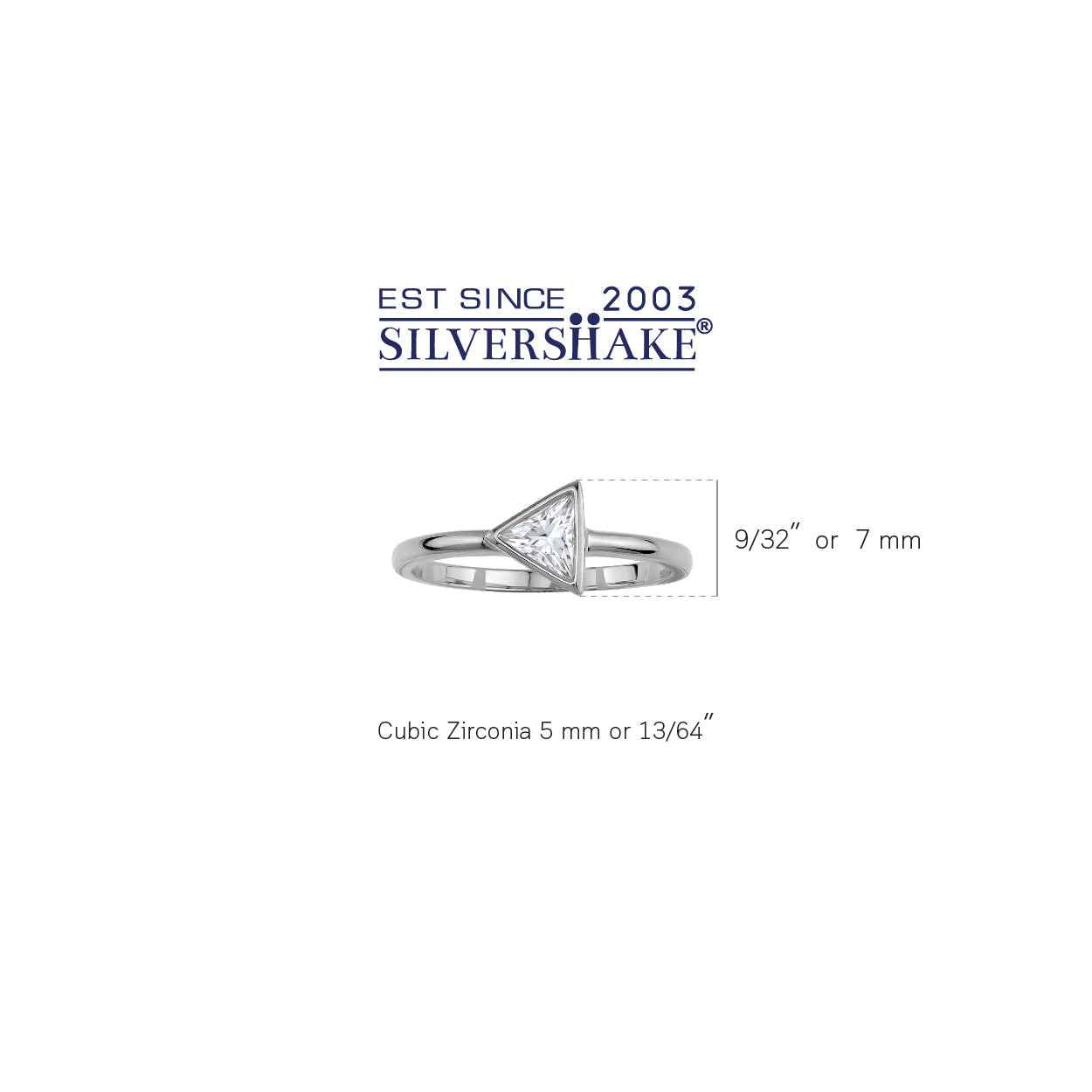 5MM Triangle Shape Cubic Zirconia White Gold Plated 925 Sterling Silver Trendy Geometric Solitaire Ring