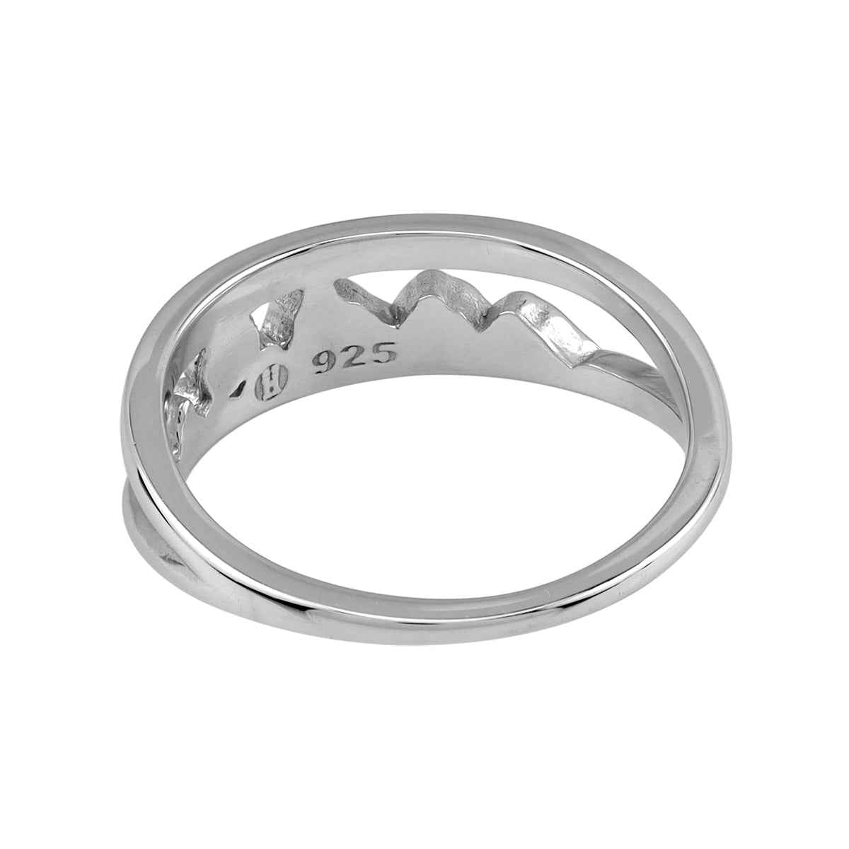 White Gold Plated 925 Sterling Silver Minimalist Mountain / Nature / Camper / Climber Casual Ring