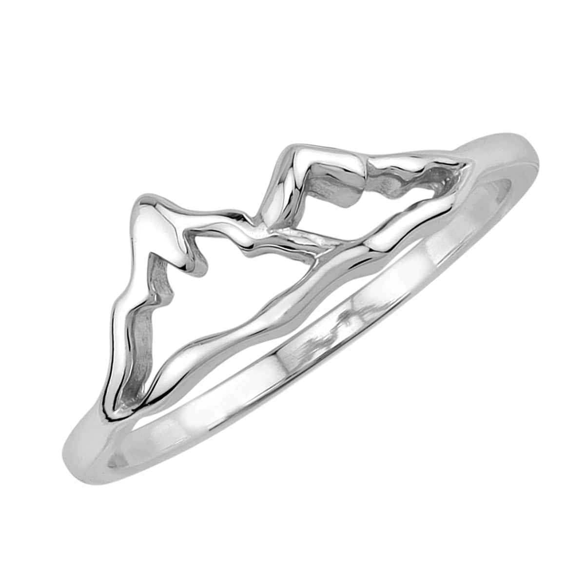 White Gold Plated 925 Sterling Silver Minimalist Scroll / Filigree Mountain / Nature / Camper / Climber Casual Ring