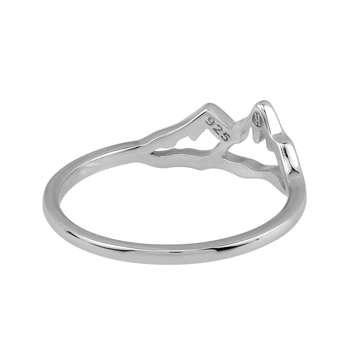 White Gold Plated 925 Sterling Silver Minimalist Scroll / Filigree Mountain / Nature / Camper / Climber Casual Ring