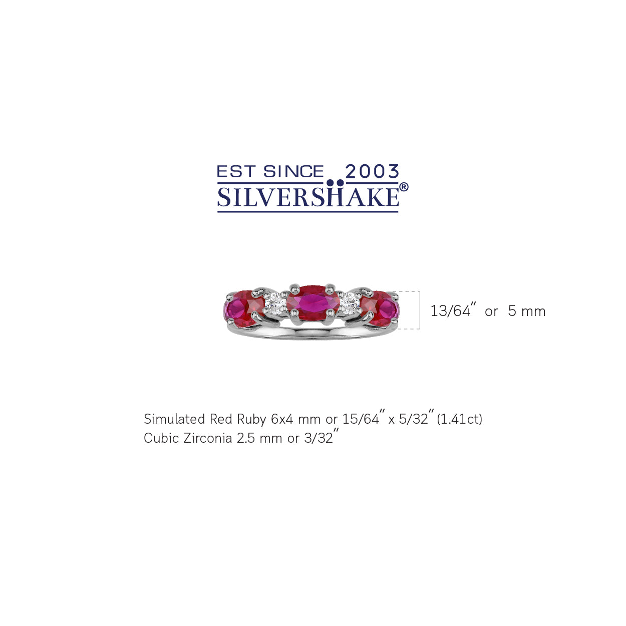 3-Stone 6X4mm Simulated Oval Shape Red Ruby White Gold Plated 925 Sterling Silver Ring July Gemstone Birthstone Jewelry for Women - Silvershake-store