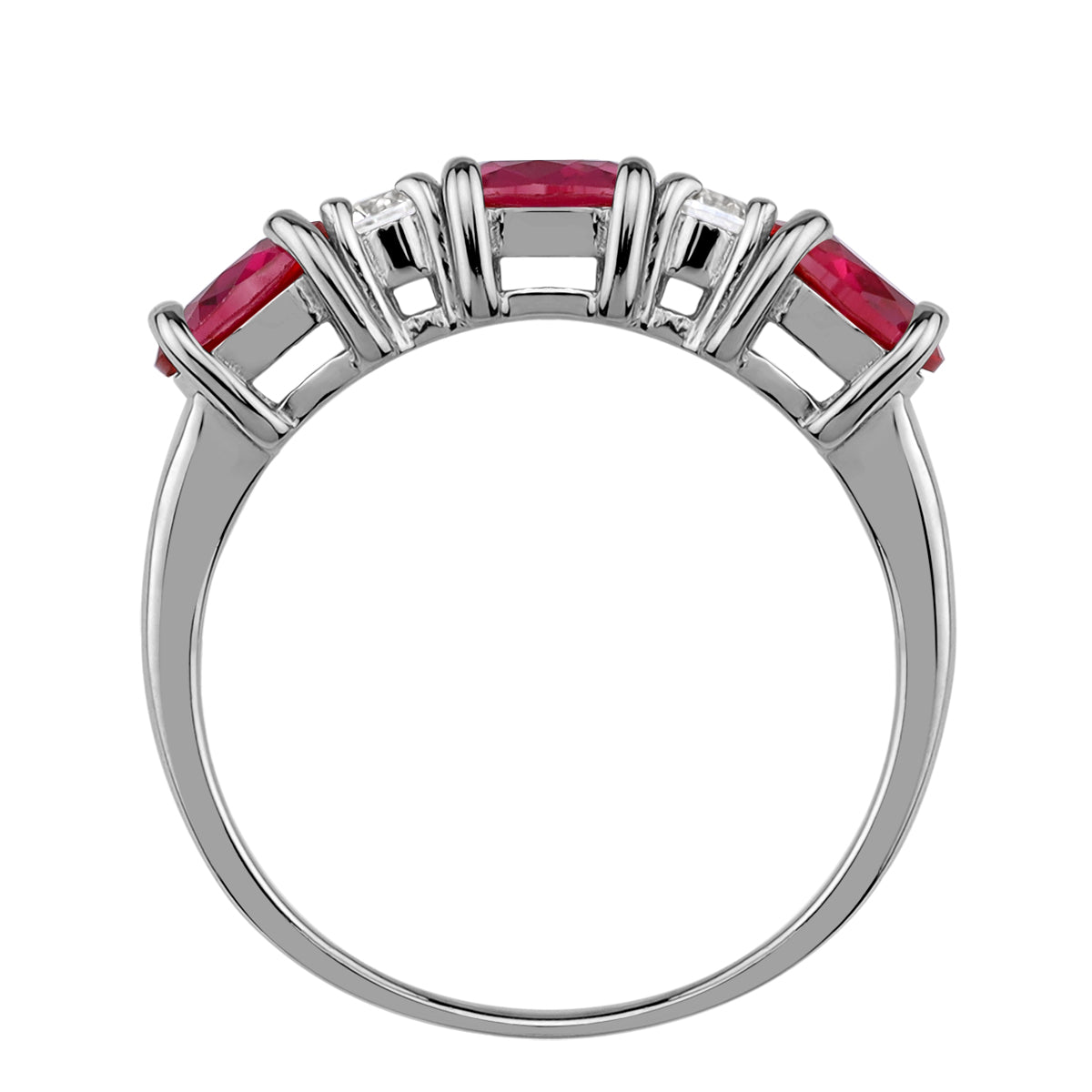 3-Stone 6X4mm Simulated Oval Shape Red Ruby White Gold Plated 925 Sterling Silver Ring July Gemstone Birthstone Jewelry for Women - Silvershake-store