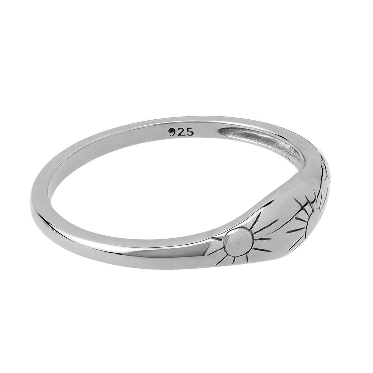White Gold Plated 925 Sterling Silver Minimalist Sun Ray Inspired Fashion Chic Ring