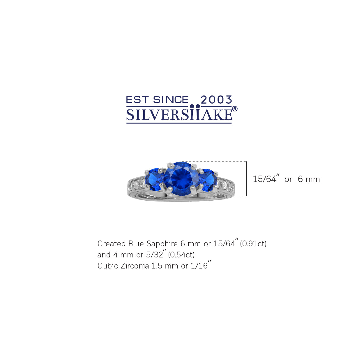 3-Stone Created Round Shape Blue Sapphire White Gold Plated 925 Sterling Silver Anniversary Engagement Ring September Gemstone Birthstone Jewelry for Women - Silvershake-store