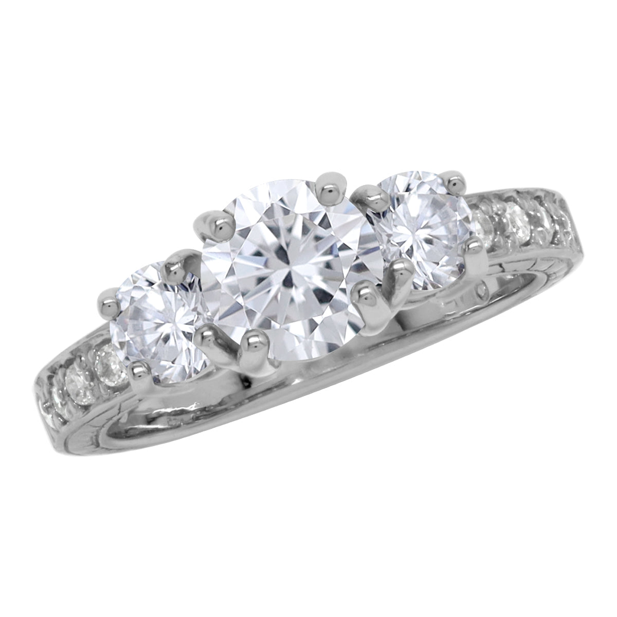 3-Stone Round Shape Cubic Zirconia White Gold Plated 925 Sterling Silver Anniversary Engagement Ring April Gemstone Birthstone Jewelry for Women - Silvershake-store