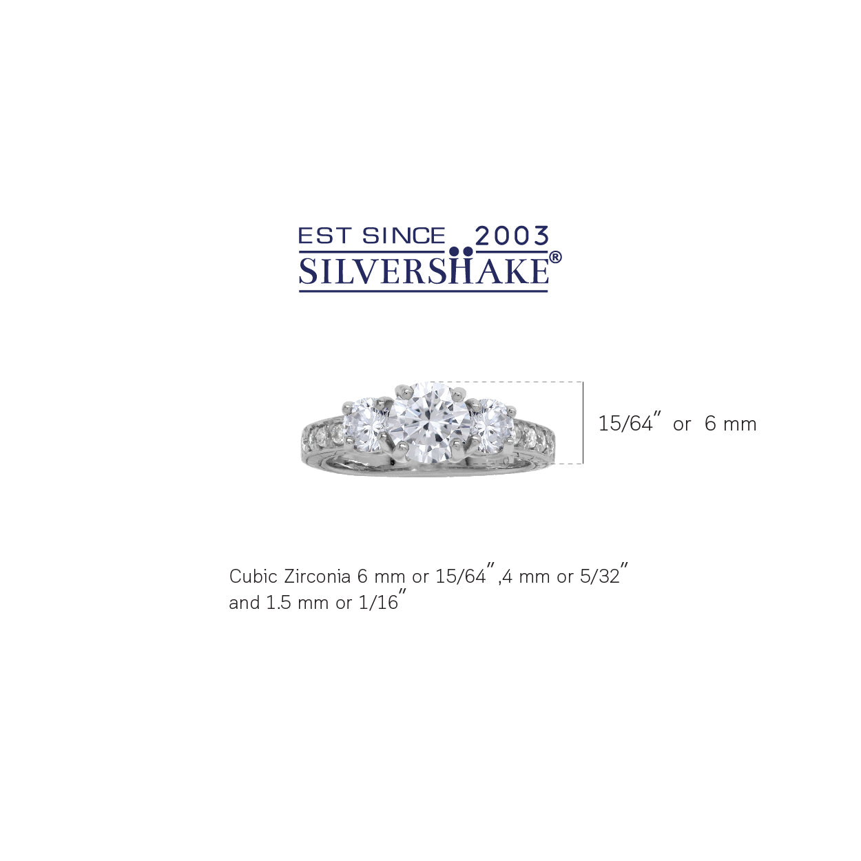 3-Stone Round Shape Cubic Zirconia White Gold Plated 925 Sterling Silver Anniversary Engagement Ring April Gemstone Birthstone Jewelry for Women - Silvershake-store