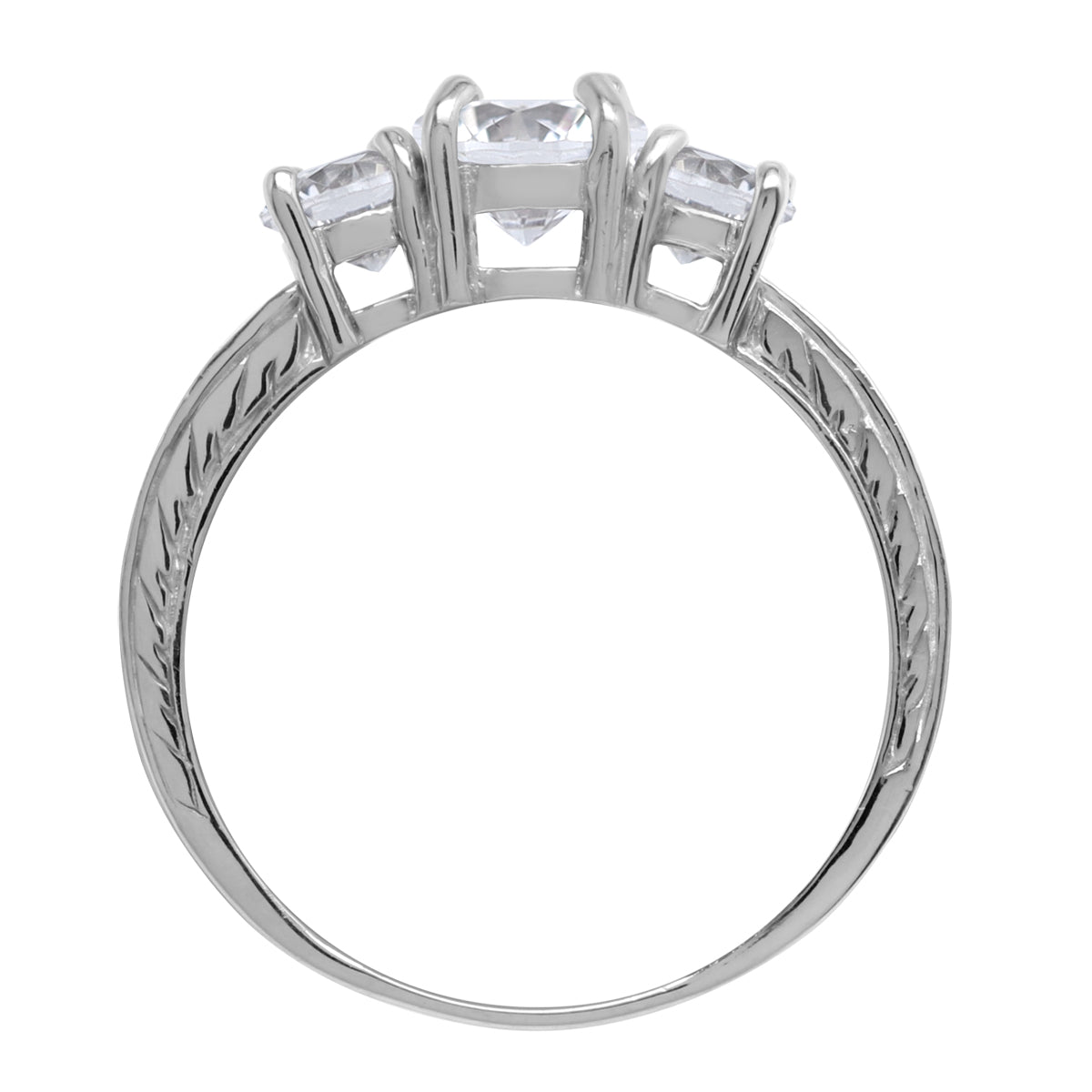 3-Stone Round Shape Cubic Zirconia White Gold Plated 925 Sterling Silver Anniversary Engagement Ring April Gemstone Birthstone Jewelry for Women - Silvershake-store