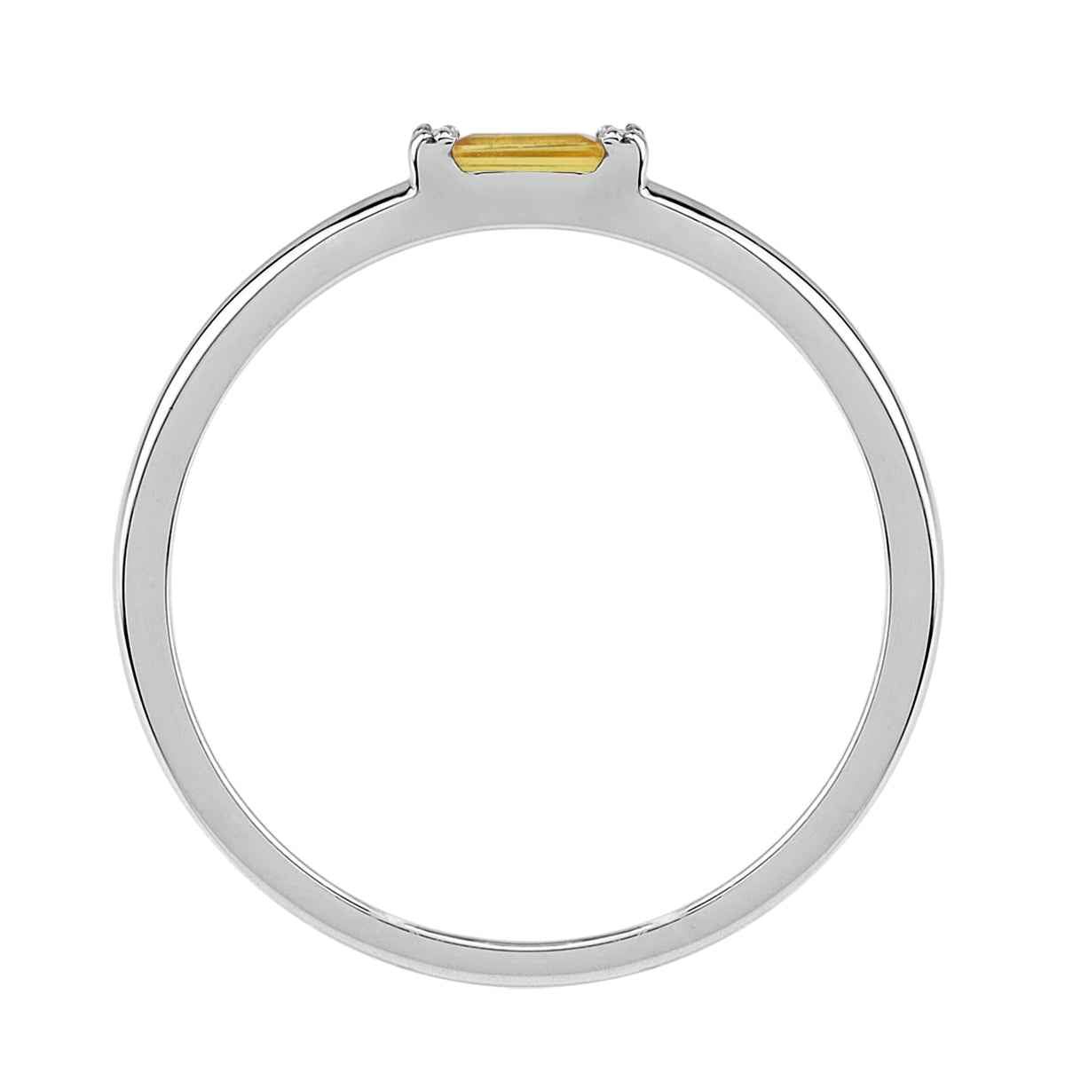 Extra Ultra Petite Natural Yellow Sapphire White Gold Plated 925 Sterling Silver Minimalist Stackable East-West Promise Gemstone Ring