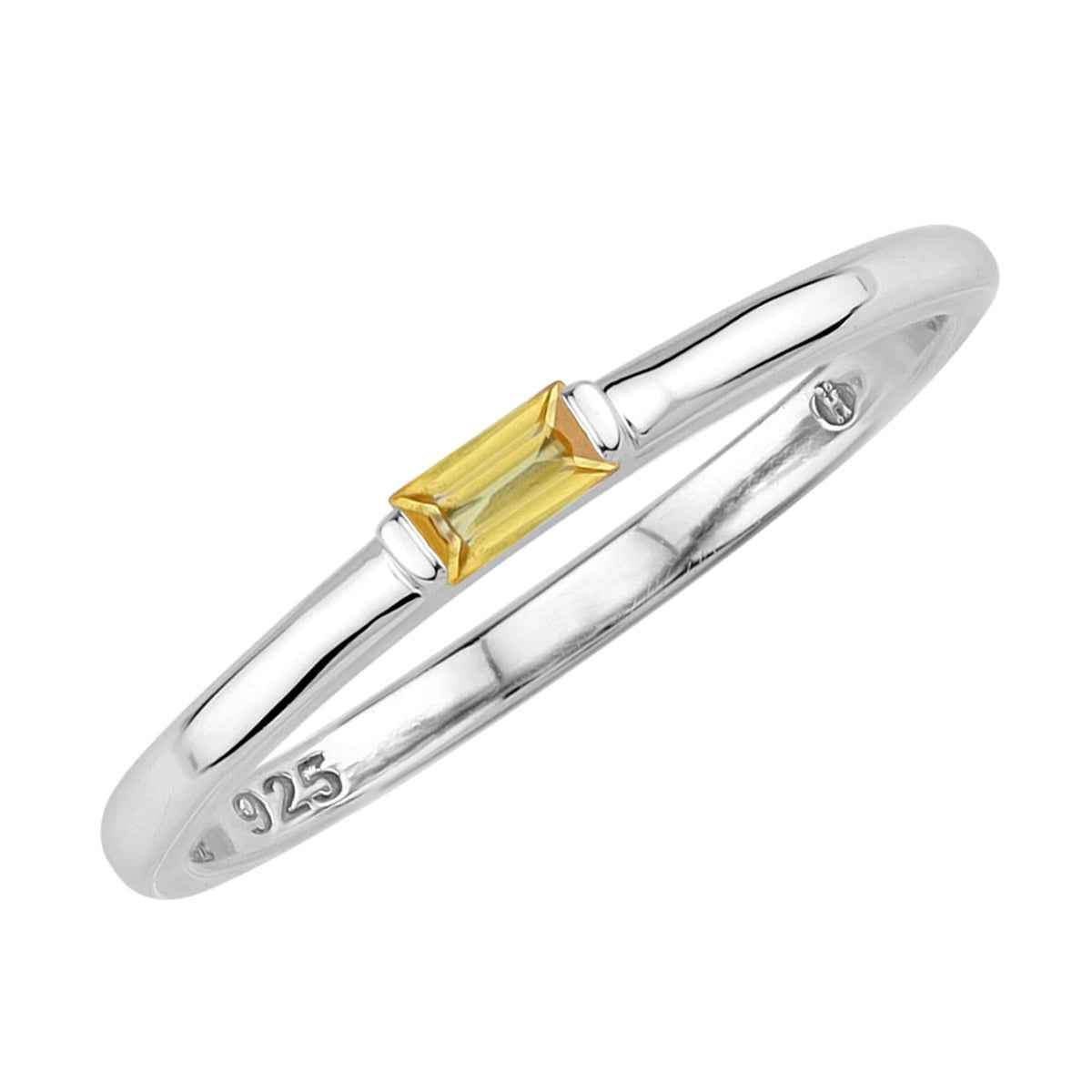 Extra Ultra Petite Natural Yellow Sapphire White Gold Plated 925 Sterling Silver Minimalist Stackable East-West Promise Solitaire Gemstone Ring