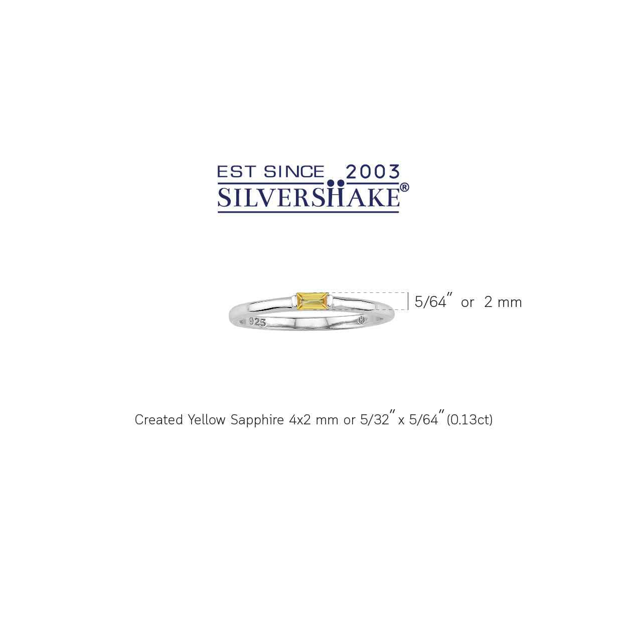 Extra Ultra Petite Natural Yellow Sapphire White Gold Plated 925 Sterling Silver Minimalist Stackable East-West Promise Solitaire Gemstone Ring