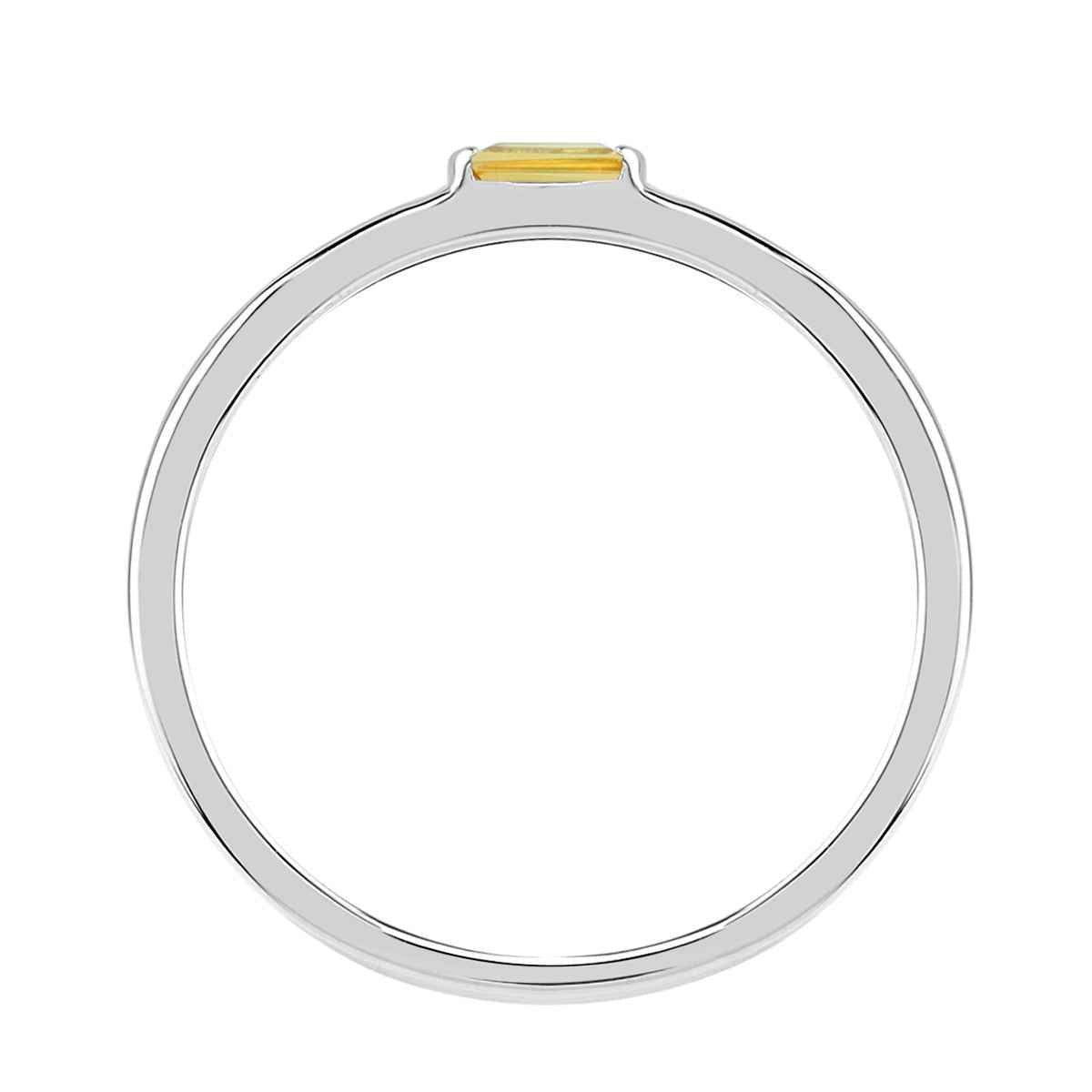 Extra Ultra Petite Natural Yellow Sapphire White Gold Plated 925 Sterling Silver Minimalist Stackable East-West Promise Solitaire Gemstone Ring