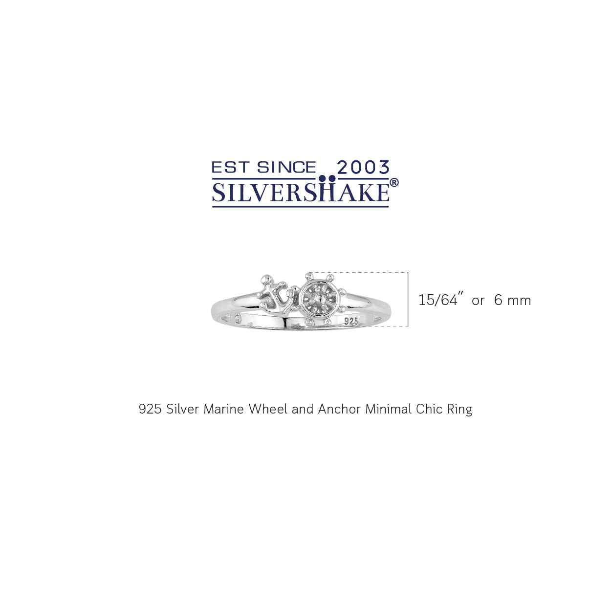 Petite White Gold Plated 925 Sterling Silver Minimalist Chic Marine Wheel and Anchor Casual Stackable Ring