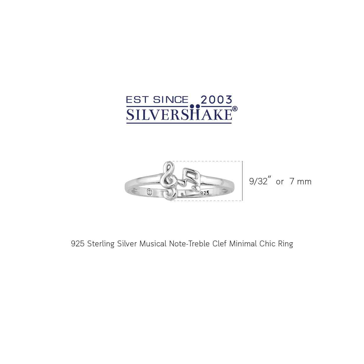 Petite White Gold Plated 925 Sterling Silver Minimalist Chic Musical Note-Treble Clef Casual Stackable Ring