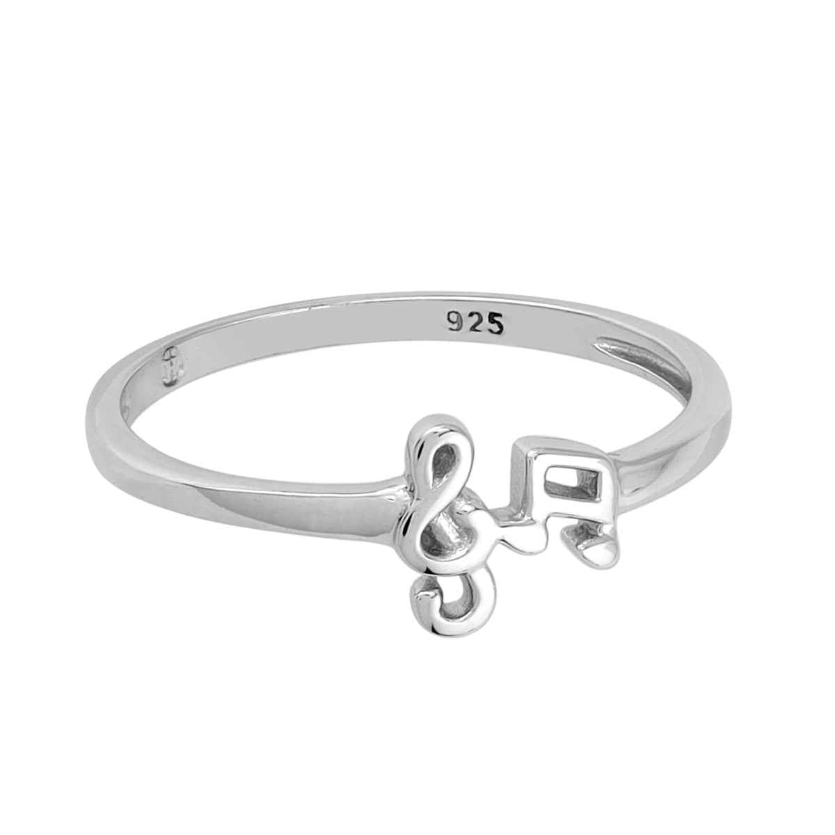Petite White Gold Plated 925 Sterling Silver Minimalist Chic Musical Note-Treble Clef Casual Stackable Ring