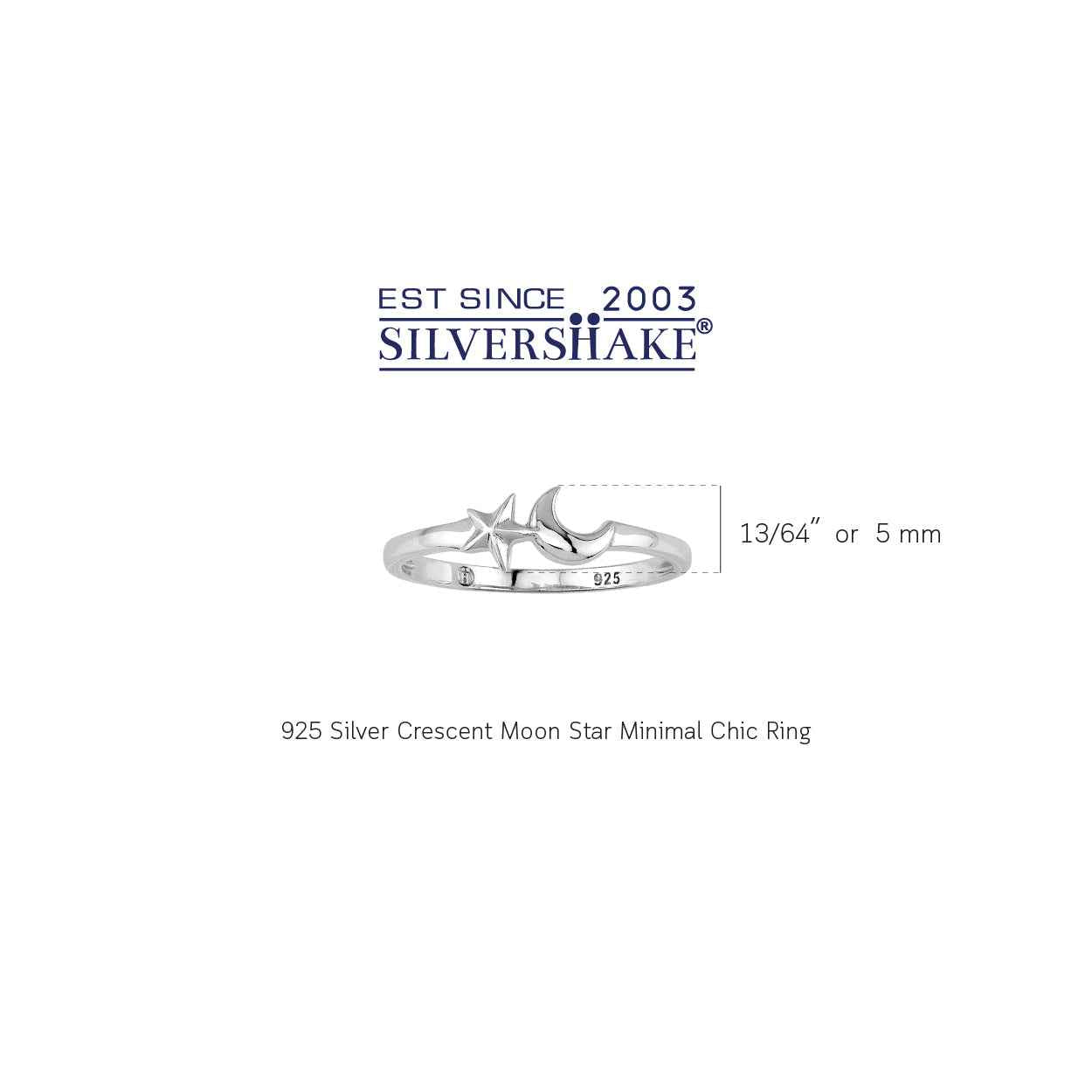 Petite White Gold Plated 925 Sterling Silver Minimalist Chic Crescent Moon and Star Casual Stackable Ring