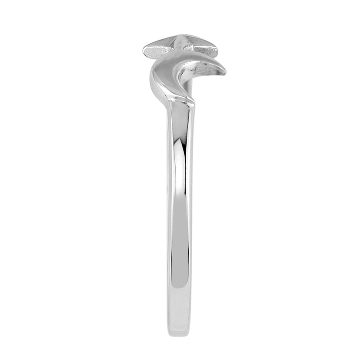 Petite White Gold Plated 925 Sterling Silver Minimalist Chic Crescent Moon and Star Casual Stackable Ring