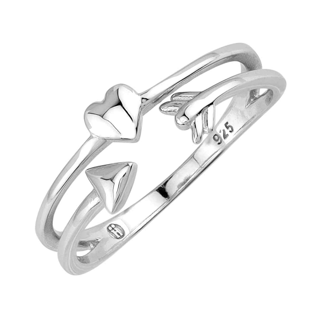 Petite White Gold Plated 925 Sterling Silver Minimalist Chic Heart and Arrow Love Casual Ring