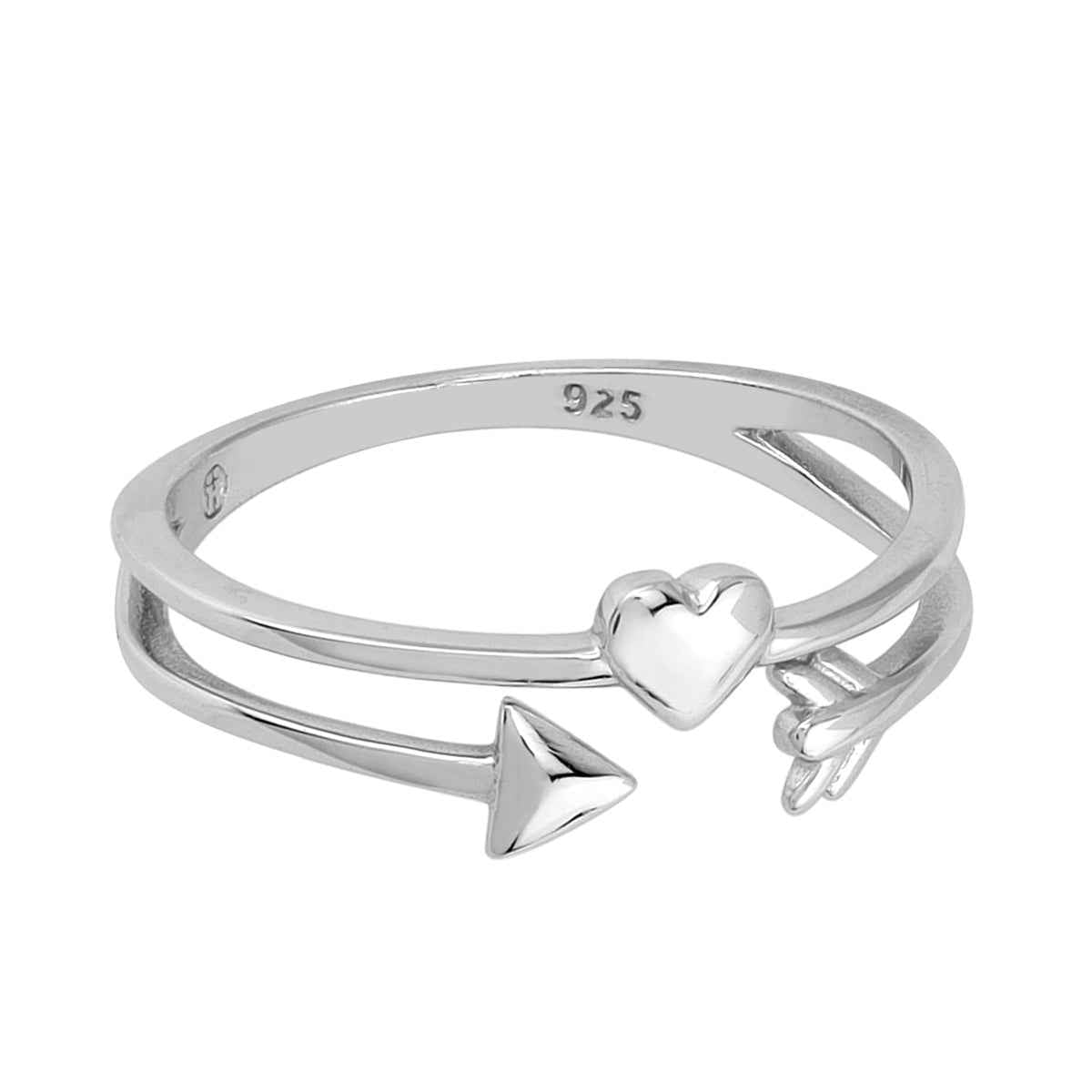 Petite White Gold Plated 925 Sterling Silver Minimalist Chic Heart and Arrow Love Casual Ring