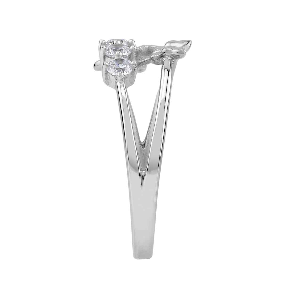 3-Stone Cubic Zirconia White Gold Plated 925 Sterling Silver Butterfly Casual Ring