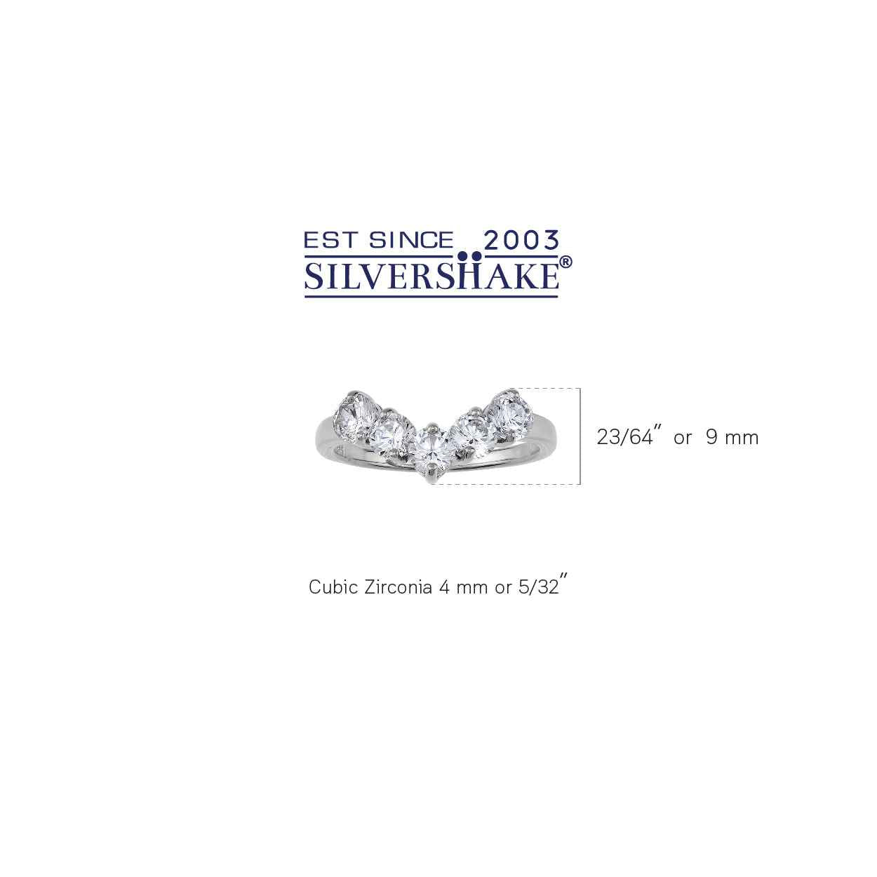 4MM 5-Stone Round Shape Cubic Zirconia White Gold Plated 925 Sterling Silver V Shape Ring