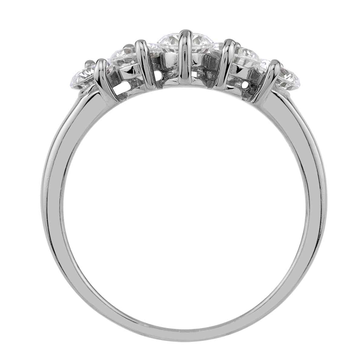 4MM 5-Stone Round Shape Cubic Zirconia White Gold Plated 925 Sterling Silver V Shape Ring