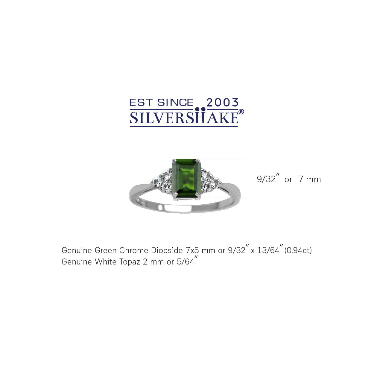 7X5mm Natural Octagon Shape Green Chrome Diopside White Gold Plated 925 Sterling Silver Engagement Gemstone Ring - Silvershake-store