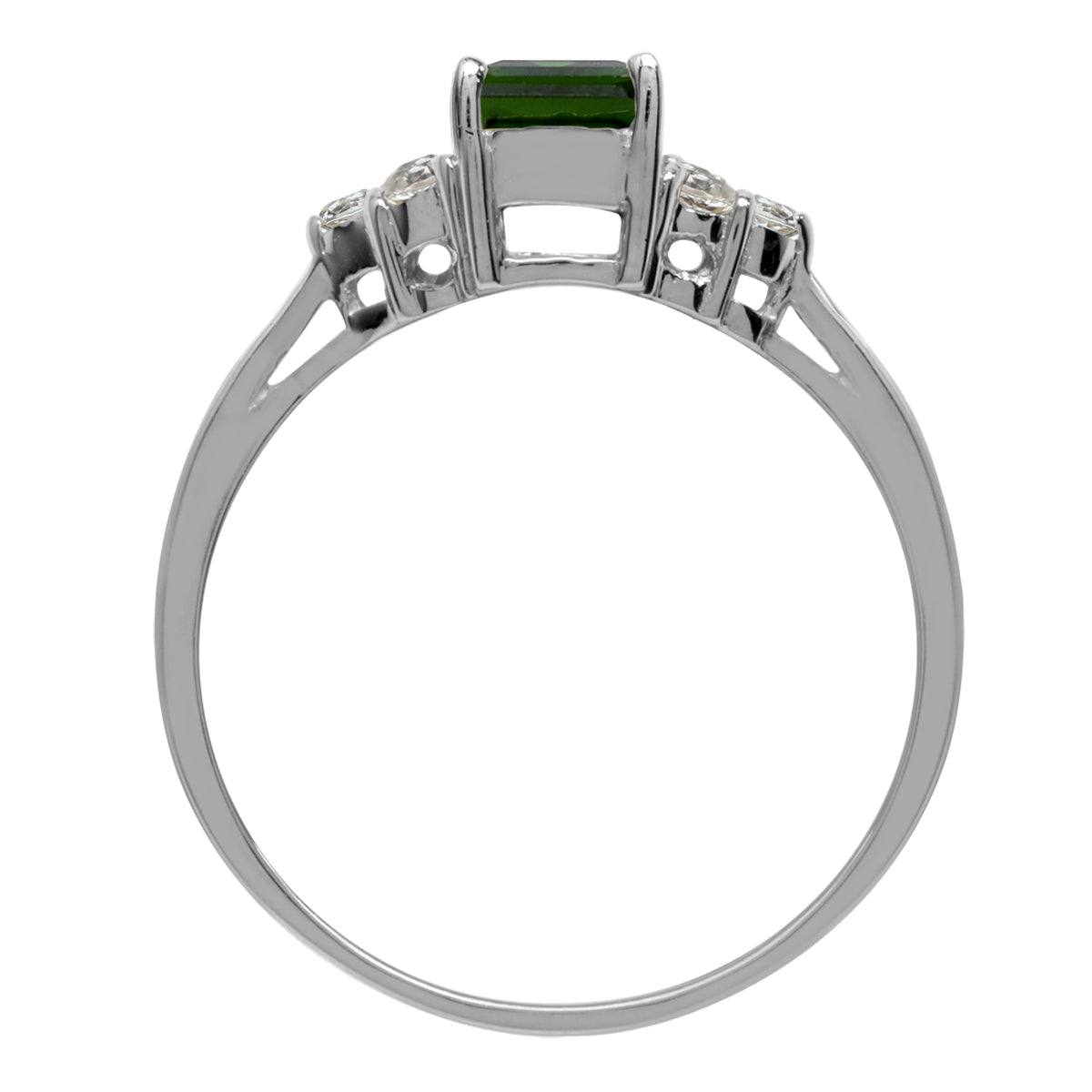 7X5mm Natural Octagon Shape Green Chrome Diopside White Gold Plated 925 Sterling Silver Engagement Gemstone Ring - Silvershake-store