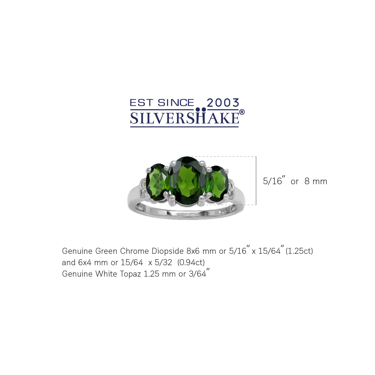 2.19 CTW 3-Stone Natural Oval Shape Green Chrome Diopside White Gold Plated 925 Sterling Silver Gemstone Ring Jewelry for Women - Silvershake-store