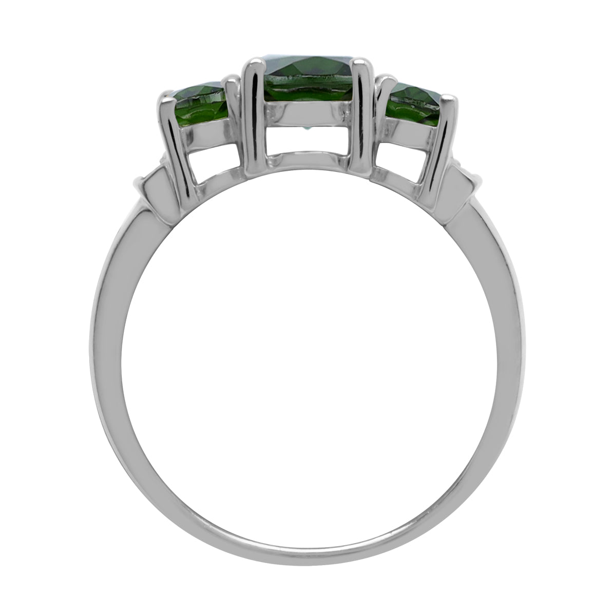 2.19 CTW 3-Stone Natural Oval Shape Green Chrome Diopside White Gold Plated 925 Sterling Silver Gemstone Ring Jewelry for Women - Silvershake-store